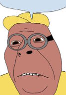 biting_lip brown_eyes brown_skin cap closed_mouth clothes glasses hat minion sectionalism soyjak speech_bubble speech_bubble_empty subvariant:hornyson variant:cobson // 720x1036 // 202.7KB