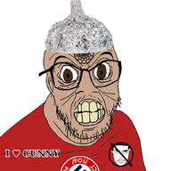 brown_eyes brown_skin clenched_teeth clothes cunny hat heart i_hate i_love pedophile pol_(4chan) subvariant:chudjak_front swastika text tin_foil variant:chudjak variant:feraljak wrinkles yellow_teeth // 1024x1024 // 253.3KB