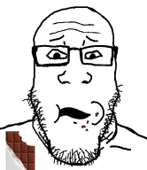 chocolate eating eating_poop eyebrows glasses stubble variant:markiplier_soyjak white_skin // 1035x1200 // 110.9KB