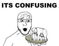 animal arm confused elephant glasses hand holding_object holding_plate its_over open_mouth plate stubble text variant:platejak // 1813x1421 // 213.5KB