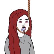 bloodshot_eyes crying female hanging lipstick red_hair rope tear variant:bernd wifejack wifejak // 750x742 // 287.3KB