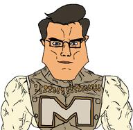 big_head blue_eyes button cape closed_mouth costume dark_hair dreamworks eyes_like_the_o-o-cean glasses goatee large_chin lips logo looking_at_you megamind metro_man_(megamind) movie muscles muscular_male smirk stubble subvariant:chudjak_front subvariant:muscular_chud superhero thick_eyebrows variant:chudjak vein white_background white_skin // 1059x1029 // 26.4KB