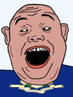 amerimutt black_sclera clothes connecticut ear flag flag:connecticut hair latin_text mcdonalds open_mouth red_shirt soyjak state stubble teeth text transparent_background united_states variant:alicia // 418x555 // 33.3KB