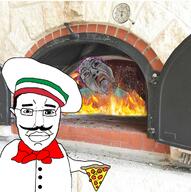 brick_oven burning chef cooking fire glasses italy millions_must_die mustache oven pepperoni pink_hair pizza subvariant:pol_face tranny troon variant:bernd variant:chudjak variant:impish_soyak_ears // 720x723 // 748.0KB