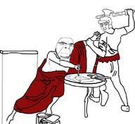 3soyjaks archimedes arm classical_art_parody closed_mouth clothes cob_gang dancing_swede ear full_body glasses history pencil robe rome soyjak stubble sword table tracing variant:chudjak variant:cobson variant:impish_soyak_ears // 839x768 // 222.6KB