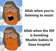 2soyjaks allah beard brown_eyes brown_skin closed_eyes closed_mouth gaza glasses god grey_eyebrows grey_hair hair irl_background israel open_mouth orange_beard palestine sky soyjak text variant:cobson // 606x552 // 93.8KB