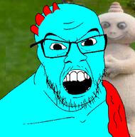 angry blanket blue_skin forest glasses grass iggle_piggle implied_rape in_the_night_garden makka_pakka momo open_mouth red_hair scary soyjak stubble variant:feraljak // 913x921 // 336.5KB