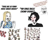 angry cube dice doomer_girl game gaming glasses miniature open_mouth ork orks soyjak stubble text trad_wife tyranid tyranids variant:feraljak variant:wojak warhammer wojak // 960x784 // 86.4KB