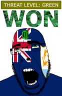 ahegao anguilla animal country dolphin emerald flag flag:anguilla flag:united_kingdom gem glasses green green_eyes hair looking_up open_mouth schlog_color_event soyjak soyjak_blog stubble teeth text threat_level_green united_kingdom variant:cobson won // 721x1115 // 175.5KB