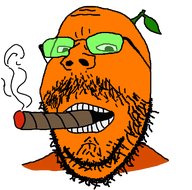 admin cigar froot froot_(user) glasses green_glasses leaf nose orange_skin smoking stubble teeth transparent_background variant:gapejak // 486x482 // 83.3KB