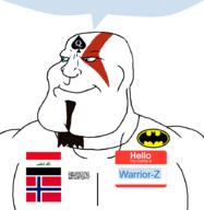 Warrior-Z(user) aryan batman beard blacked blue_eyes buff goatee god_of_war hello_my_name_is_(sticker) iraq kratos norway queen_of_spades shahada smile soyjak spade speech_bubble speech_bubble_empty subvariant:mexiaryan variant:meximutt video_game warrior-zion warrior_for_trans_muslim_rights // 886x910 // 70.5KB