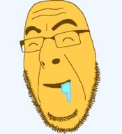 closed_eyes drool emoticon glasses grin happy open_mouth saliva series:soymoji smile soyjak stubble variant:cobson yellow yellow_skin // 721x789 // 25.8KB