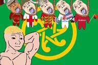 5soyjaks bloodshot_eyes brown_hair brown_skin china closed_mouth clothes crying england flag flag:celtic flag:england flag:england_royal_banner flag:spqr flag:transgender_pride_flag full_body glasses hair hanging hat helmet meta:tagme money open_mouth roman rope soyjak stubble suicide tongue transgender_flag united_kingdom variant:bernd variant:wojak viking_helmet white_skin wine xi_jinping yellow_hair yellow_teeth // 2560x1707 // 1.6MB