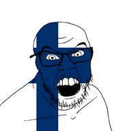 angry country finland flag flag:finland glasses looking_at_you mustache open_mouth soyjak stubble teeth variant:feraljak // 1500x1500 // 22.4KB