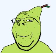 PaulMcPear artist:Keys closed_mouth food fruit green_skin pear series:chudtwt series:fruiterz! smile soyjak squished stubble subvariant:wholesome_soyjak variant:gapejak // 873x818 // 2.7MB