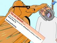 4chan animal arm ban beard bloodshot_eyes buff christianity crying dog ear flood glasses god grey_hair hand holding_object janny john_morris open_mouth punch push_pin rope screenshot snout soyjak sticky suicide text tongue variant:bernd white_skin yellow_skin yellow_teeth // 500x375 // 144.5KB