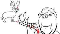2soyjaks animal animal_abuse animal_ears antler blood buck_teeth crying glasses gore hand holding_object jackalope open_mouth rabbit rabbit_ears soyjak stubble subvariant:wholesome_soyjak tail variant:gapejak variant:soyak // 1448x822 // 157.2KB