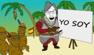 5soyjaks ack angry armor bloodshot_eyes board bored brown_skin closed_mouth clothes concerned conquistador crying drawn_background fat feather full_body glasses hanging hat morion mustache native_american open_mouth palm_tree pun rope sitting soyjak spain spanish spanish_text stubble suicide sword text tongue variant:bernd variant:cobson variant:feraljak variant:soyak yellow_teeth // 1201x713 // 480.1KB