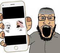 2soyjaks angry arab arm beard bloodshot_eyes brown_skin clothes crying glasses hand holding_object holding_phone islam keffiyeh looking_at_you nordic_chad open_mouth phone stubble subvariant:phoneplier subvariant:phoneplier_vertical taqiyah variant:markiplier_soyjak variant:soyak yellow_teeth // 1023x900 // 414.8KB