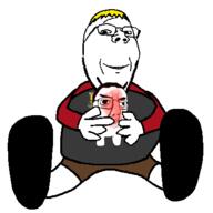 2soyjaks arm blush clothes full_body glasses hair hand holding_object leg looking_at_you nate shoe shorts smile soyjak stubble subvariant:wholesome_soyjak teeth variant:chudjak variant:gapejak wholesome yellow_hair // 400x400 // 17.6KB