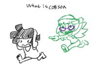 cartoon closed_eyes clothes crazed eyelashes female glasses hair hand headband holding_object knife minus8 necklace running sleeveless_shirt text tranny_artstyle variant:soytan // 1044x715 // 367.3KB