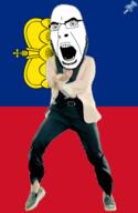 animated country dance flag full_body gangnam_style glasses irl liechtenstein open_mouth push_pin soyjak sticky stubble variant:cobson // 300x460 // 346.4KB