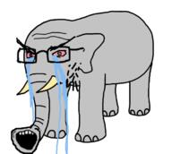 animal bloodshot_eyes crying ear elephant full_body glasses horn leg open_mouth soyjak stubble variant:soyak // 696x623 // 119.0KB