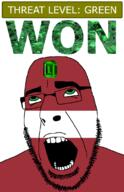 ahegao country emerald flag flag:latvia gem glasses green green_eyes hair latvia looking_up open_mouth schlog_color_event soyjak soyjak_blog stubble teeth text threat_level_green variant:cobson won // 721x1115 // 138.1KB