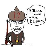belgium button closed_mouth clothes german_empire germany glasses gun hair military_cap military_uniform millions_must_die pointing rifle soyjak speech_bubble text variant:chudjak weapon world_war_1 // 1500x1500 // 427.2KB