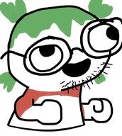 4chan anime arm clothes excited glasses green_hair hair hand open_mouth soyjak stubble variant:fsjaljak yotsoyba // 750x838 // 187.9KB