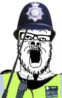 badge cap clothes glasses hat mustache open_mouth police police_hat soyjak stubble united_kingdom variant:a24_slowburn_soyjak // 680x1063 // 525.8KB