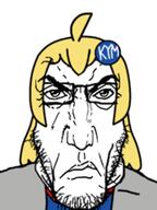 badge blur clothes female glasses hair jacket knowyourmeme necktie ornament punisher_face soyjak stubble variant:markiplier_soyjak white_background wrinkles yellow_hair // 600x801 // 328.4KB