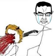 blood closed_eyes crying derpina female gore holding_gun holding_object holding_shotgun murder rage_comic shotgun soyjak subvariant:chudjak_front variant:chudjak weapon // 188x187 // 37.8KB