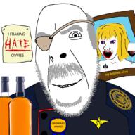 award balding battlestar battlestar_galactica ellen_tigh eyepatch gray_hair grin i_hate liquor looking_at_you makeup open_mouth picture queen_of_spades saul_tigh sci-fi stubble text variant:cobson variant:soyak wine wine_aunt yellow_hair // 1000x1000 // 304.1KB