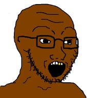 black_skin glasses golden_tooth open_mouth soyjak stubble variant:soyak // 708x800 // 70.8KB