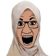 brown_skin eyeliner female glasses hijab islam makeup open_mouth soyjak subvariant:la_perra_celosa variant:el_perro_rabioso // 653x698 // 46.3KB