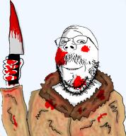 beard blood blood_on_face closed_mouth coat fur glasses hand holding_knife holding_object killer knife looking_at_viewer looking_at_you psycho smile soyjak subvariant:wholesome_soyjak teeth variant:gapejak // 1516x1638 // 1.4MB