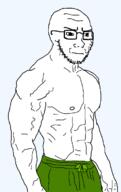 arm buff closed_mouth clothes fit_(4chan) frown glasses irritated looking_to_the_right nipple shorts soyjak stubble subvariant:soyak_(irritated) transparent_background variant:soyak vein // 440x697 // 51.9KB