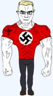 blond blue_eyes buff flag:nazi_germany full_body muscles muscular_male reichsadler shoe subvariant:muscular_chud swastika trend:aryan variant:chudjak vein // 1094x1977 // 90.3KB