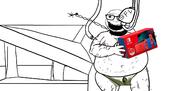 drawn_background fat glasses nintendo nintendo_switch open_mouth soyjak stubble underpants variant:roundjak video_game // 1416x672 // 234.4KB