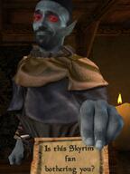 blue_skin closed_mouth clothes dunmer ear elf hair holding_object looking_at_you pointy_ears raised_eyebrow red_eyes red_sclera smirk text the_elder_scrolls the_elder_scrolls_iii:_morrowind the_elder_scrolls_v:_skyrim variant:bartender video_game // 1536x2048 // 224.1KB