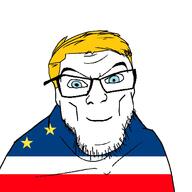 asubvariant:feralaryan blue_eyes closed_mouth flag:gagauzia gagauzia gagauzian glasses muscles nordic ryan smile stubble variant:feraljak white_background yellow_hair // 1500x1500 // 176.6KB