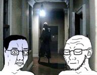 2soyjaks ear glasses hallway horror its_over p.t. scared scary soyjak stubble text variant:chudjak variant:soyak // 600x462 // 414.1KB