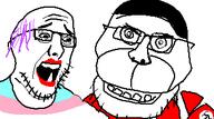 2soyjaks animatronic chud flag:nazi_germany flag:transgender_pride_flag scared stubble tranny variant:chudjak variant:windyjak // 336x188 // 6.9KB