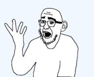 arm ear glasses hand open_mouth soyjak stubble variant:4fingerjak // 701x574 // 9.5KB