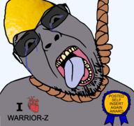 Warrior-Z(user) ack award crying glasses grey_skin heart i_heart lemon lemon_(user) rope stubble tongue yellow_teeth // 1677x1569 // 621.2KB