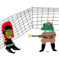 ack blood clothes dead frenschan frog full_body green_skin helmet military redraw soyjak tongue uniform variant:chudjak yellow_teeth // 1000x1000 // 246.2KB