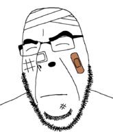 bandage bruise closed_eyes closed_mouth frown glasses injured soyjak stubble tape variant:cobson // 775x900 // 65.2KB