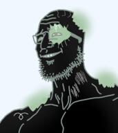 artist:crimsonvoidhydra1488 beard black_skin broken broken_glasses glasses glowing smile variant:gigson white_sclera // 640x718 // 89.9KB