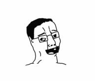 animated brainlet glasses hair open_mouth soyjak variant:chudjak // 385x331 // 160.0KB